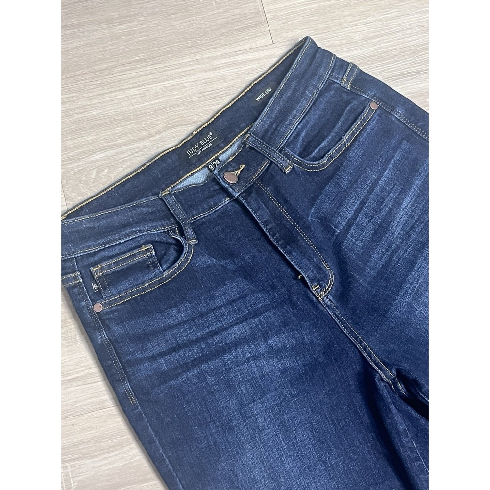 Judy Blue Jeans Womens 9/29 Dark Wash Retro‎ Wide Leg High Rise Stretch Denim